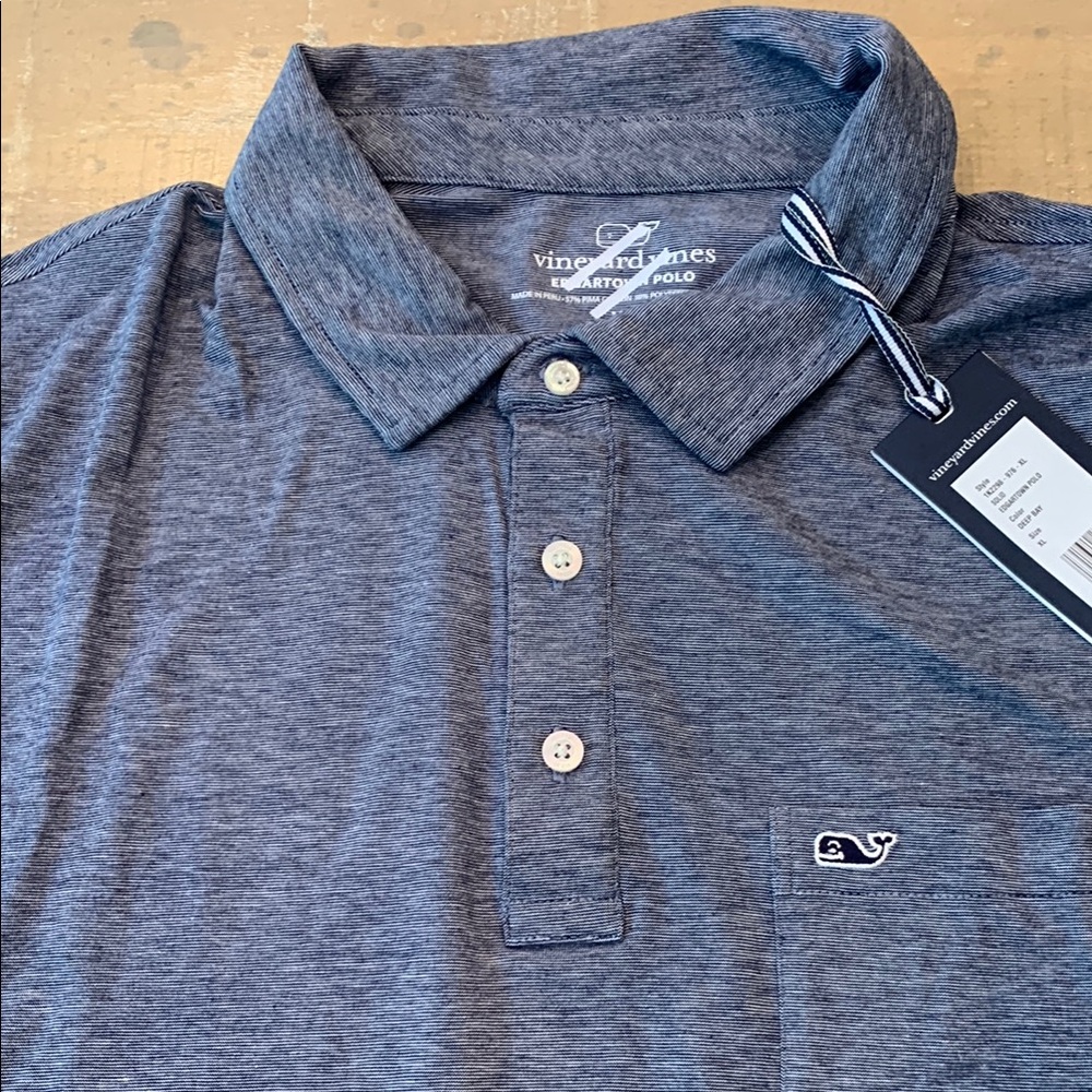 Vineyard Vines Blue Polo Shirt Mens Size Extra Large Blue Stripes - Picture 6 of 10